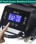 Finger touching screen of Powerful 1000W Touch Screen Rework Station With Rapid Heating 212F To 932F Range 500C Maximum