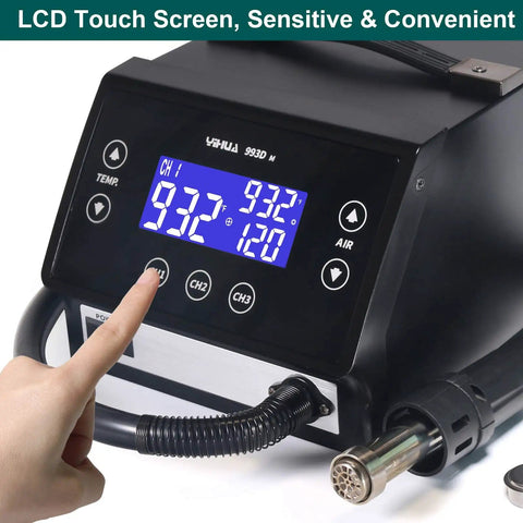 Finger touching screen of Powerful 1000W Touch Screen Rework Station With Rapid Heating 212F To 932F Range 500C Maximum