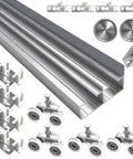 Four Foot Aluminum Bypass Door Hardware Set For Two Door System With Finger Pulls Fits Door Thickness One And Three Eighths To One And Three Quarters Inches