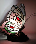 Tiffany Style Stained Glass Butterfly Table Lamp With Pink Butterfly Accent, Small Desk Lamp 7 x 9.8 x 5 Inches, Antique Bronze Base