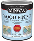 Smooth Water Based Semi Transparent Wood Stain With Penetrating Tint Base in 1 quart can for cabinetry and trim.