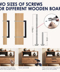 Matte Black Cabinet Handles Set Of 10, 5 Inch Center To Center installed on dresser with two screw sizes for placement options.