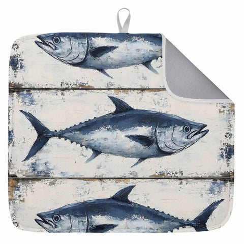 Blue Tuna Oil Painting Dish Drying Mat 18 X 24 Inches Absorbent Microfiber Kitchen Counter Pad Machine Washable