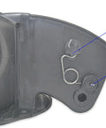 Toyota Tundra Fuel Door Spring Replacement 2007 To 2021 Trucks showing the snap fit mechanism and dimensions on a black plastic housing.