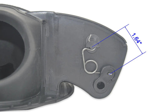 Toyota Tundra Fuel Door Spring Replacement 2007 To 2021 Trucks showing the snap fit mechanism and dimensions on a black plastic housing.