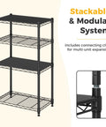 Beefy 4 Tier Wire Storage Shelves With 200 Lbs Per Shelf Capacity, Heavy Duty Steel Rack With Black Finish For Kitchen, Garage, Pantry, And Workshop Organization, stackable modular black steel rack