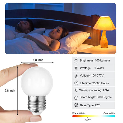 Budget Friendly LED Night Light Bulb G14 With 1W Low Wattage, 10W Equivalent, E26 Base, 3000K Warm White in bedroom setup