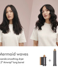 Side-by-side comparison of straight and wavy hair using Airwrap Multi-Styler All-In-One Long Straight to Wavy Hair No Heat Damage 6-In-1.