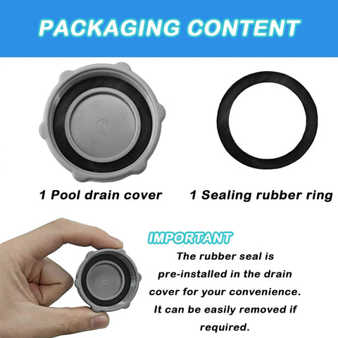Heavy Duty Drain Valve Cap Replacement For Bestway And Coleman Above Ground Pools 2 Pack Gray P01006 shown with sealing ring