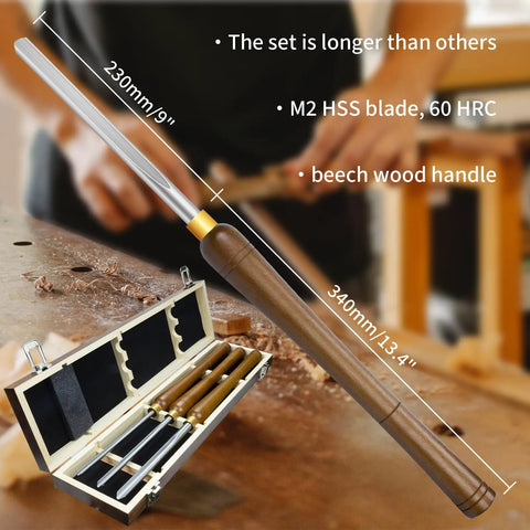 Heavy Hitter M2 HSS Bowl Gouge 3 Pack Side Grind Wood Lathe Turning Chisels with beech handle, 230mm blade, 60 HRC.