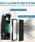 Multi-layer filter system showing H13 True HEPA filter and activated carbon pre-filter for True HEPA B Replacement Filters For GermGuardian And Black Decker Air Purifiers For Your Home With Eight Carbon Filters Compatible With AC4825 AC4825E AC4300BPTCA AC4850PT AC4900CA CDAP450 AP2200CA BXAP1 BXAP2
