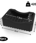 Black Anti Slip Caster Cups For Furniture And BBQ Grills, stackable silicone non slip pads in 4 pack with dimensions and weight.