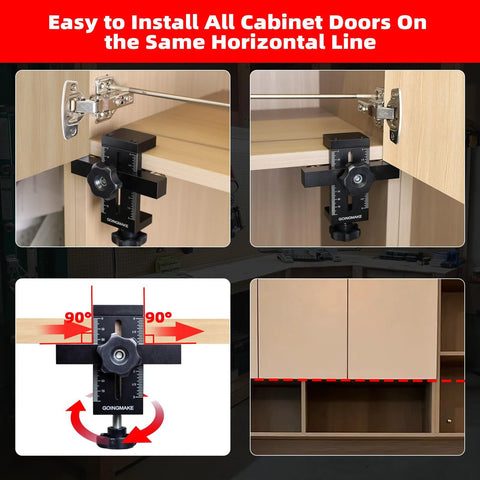 Cabinet Door Positioning Tool Jig With Quick Edge Positioner for Frameless or Face Frame Cabinets, installed view.