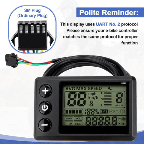Electric Bike LCD Display S866 For Ridstar Q20 H20 H26 Pro E Bikes Waterproof Backlit Speedometer Meter With 24V 36V 48V Compatibility 22.2mm Handlebar Fit Easy Replacement Real Time Ride Data For Safer Smoother Rides