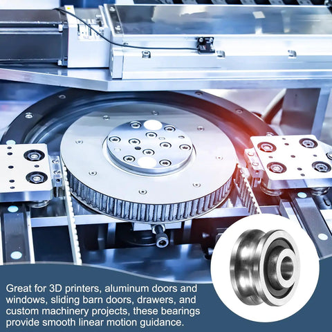 U Groove Bearings Four Pack 5x16x8mm With Guide Rail Rollers in industrial machinery setup.