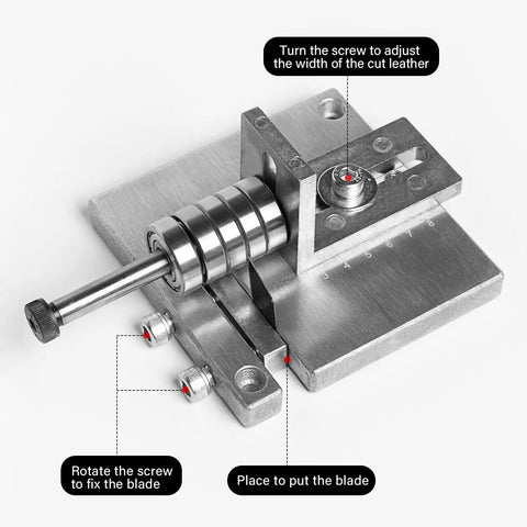 Manual Leather Strap Cutter For 60mm Width, Belt Cutting Machine With adjustment features and screw placements visible.