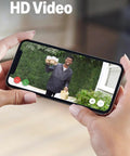Person holding smartphone displaying Top Shelf Hardwired Video Doorbell Camera With Flawless 1080p Hd Streaming Two Way Audio.