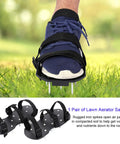 Heavy Duty Lawn Aerator Shoes With Iron Spikes And Three Strap Design Spiked Sandals For Aerating Lawns, worn on grass