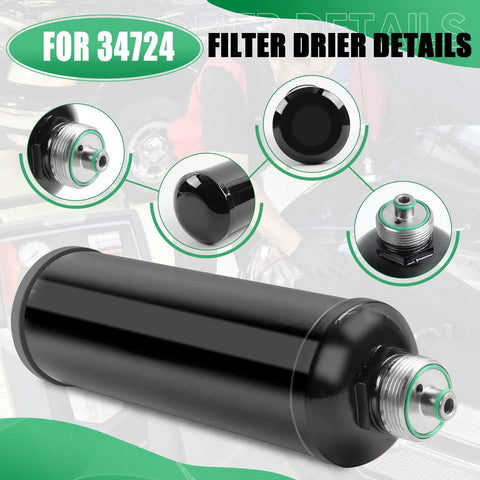 AC Recycling Filter Drier Spin On Filter Replacement For 34724 And Compatible With Refrigerant Recovery Machines, black unit