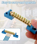 4 Pack Ten Position Neutral Bus Bar Terminal Block With Blue Insulated Base And Included Screws For Clean Easy Electrical Distribution In Breaker Panels And Distribution Boxes in hand