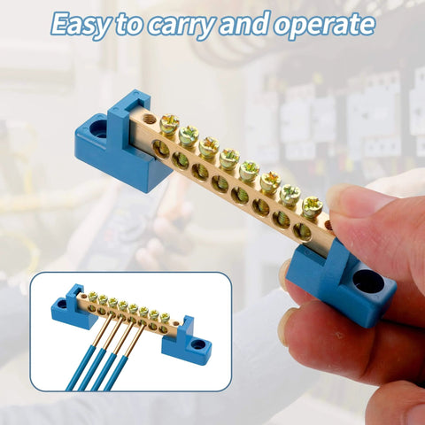 4 Pack Ten Position Neutral Bus Bar Terminal Block With Blue Insulated Base And Included Screws For Clean Easy Electrical Distribution In Breaker Panels And Distribution Boxes in hand