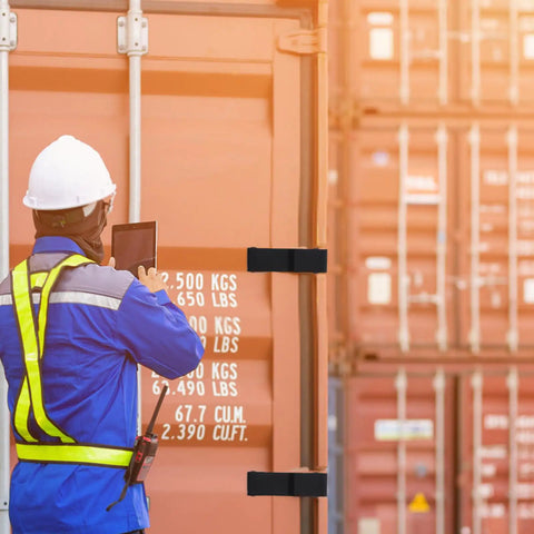 Worker inspecting cargo container with 2 Pack Flexible Draw Latches For Cargo Boxes And Coolers With Concealed Installation