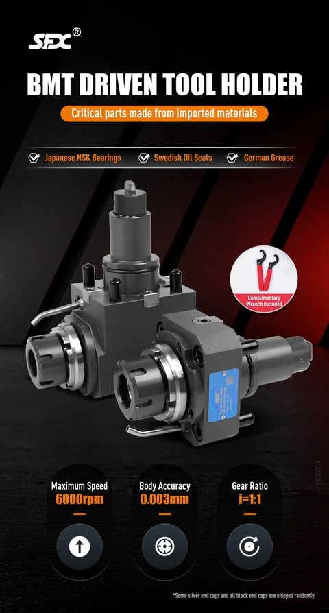 0 Degree External Clamping Driven Tool Holder for CNC Lathe with ER32 shown with NSK bearings and gear ratio i=1:1