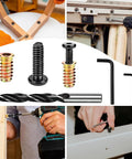 Top Shelf 50 Piece Threaded Wood Insert Kit Including 1 4 20 Furniture Fasteners And Wrenches For No Sweat DIY installations with tools and inserts.