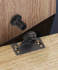 Bulldog Style Cabinet Door Latch With Antique Brown Finish, Right Angle Mount, One And Three Quarter Inch By Three Quarter Inch