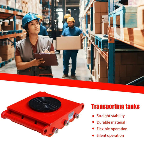 Heavy Duty Machinery Mover Skate Dolly With 15T Capacity, red steel roller for smooth industrial equipment transport.