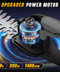Close-up of upgraded power motor for Two In One Cordless Hedge Trimmer And Grass Shear Works With DeWalt 20V Max Batteries.