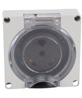 TT 30R Lockable Power Outlet Receptacle with Brass Contacts and IP55 Weatherproof Rating, front view showing sturdy latch cover.