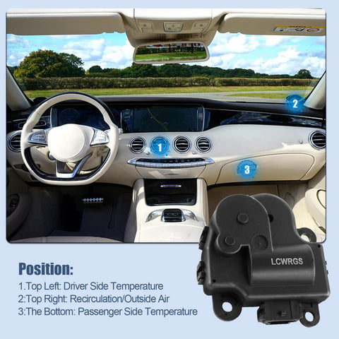 Car interior with 604-108 HVAC heater blend door actuator replacement for Chevy Impala 2004-2013 installed