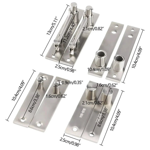Heavy Duty 360 Degree Rotating Hidden Bookcase Hinges Set For Secret Doors And Pivot Door Installations Stainless Steel Concealed Hinges Ultra Stable Hidden Pivot Hinges 2 Sets displayed with measurements