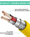 Beefy 25 Ft 30 Amp 125V RV Power Cord Marine Grade Yellow showing heavy duty locking plug ends