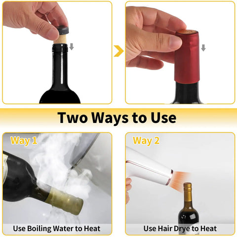 Two installation methods for 60 Piece Wine Bottle Sealer Kit With Cork Stoppers And PVC Heat Shrink Capsules In Black Red Gold
