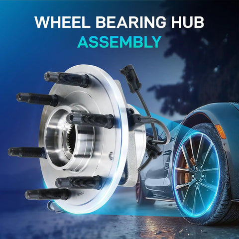 Beefy 4x4 Wheel Hub Bearing Assembly 515036 With ABS Front 6 Lug Fit For GM Trucks And SUVs, shown with car wheel