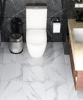 Bathroom with gray and white marble vinyl floor tiles peel and stick waterproof 12x12 inch 16 pack removable vinyl flooring