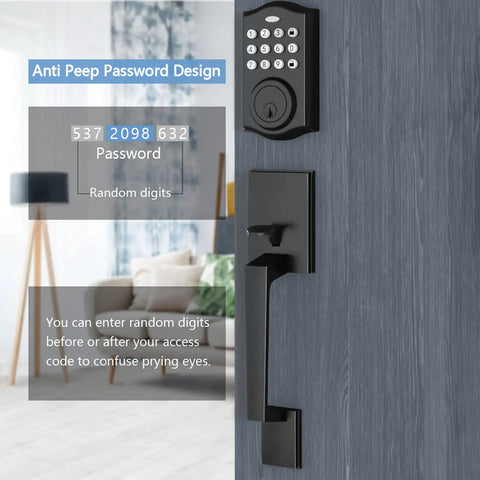 Matte Black Keypad Door Lock With Keyless Entry And Anti Peeking Password Auto Lock 50 Access Codes For Family And Guests