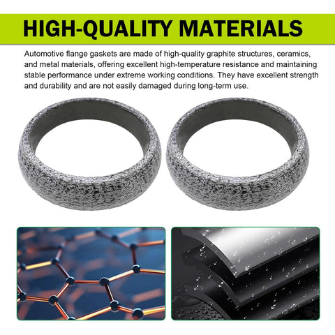 Two graphite exhaust gasket rings, 2.36 inch (60 mm) diameter, for exhaust manifold and muffler seal.