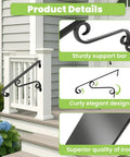 Wall Mounted Stair Handrail For 1 To 2 Steps, Durable Wrought Iron Grab Rail In Black, shown on porch with design details.