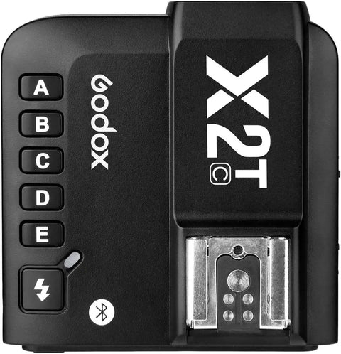 Canon TTL Wireless Flash Trigger With Bluetooth App Control for off camera shooting, detailed view of buttons and hotshoe.