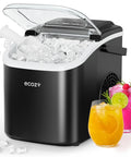 Portable Countertop Ice Maker Machine With 8 Cubes In 6 Minutes 26 Lbs Per Day Bullet Ice In Two Sizes Self Cleaning With Carry Handle Ultra Compact For Home Kitchen Party Or Travel 2026 Version sitting on counter with drinks
