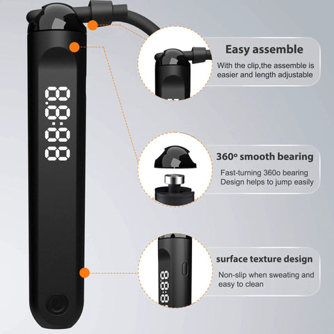 No-Tangle Fast Speed Jump Rope With Counter, App Connected, Adjustable Length For All Heights showing assembly and design features.