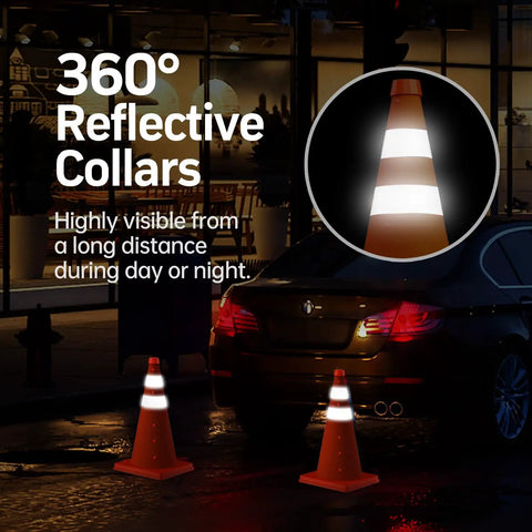 Two Pack 18 Inch Collapsible Traffic Safety Cones With Reflective Collar For Driving Practice And Road Parking Bright Orange