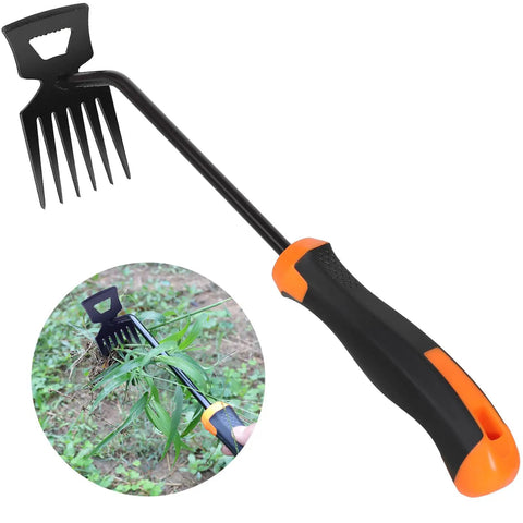 Portable Garden Weeder Tool With Six Tooth Weeder, Heavy Duty Manganese Steel Hand Weeding Tool for Veggie Gardens with Rubber Grip