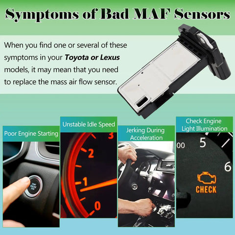 Mass Air Flow MAF Sensor Replacement For Cars And Trucks 22204-75030 22204-0F030 Plug And Play High Performance Accurate Air Intake Meter Compatible With ECU And Engine Control Unit, for Toyota/Lexus