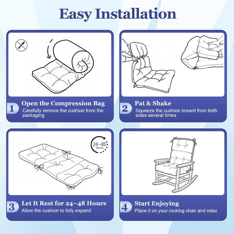 Easy installation guide for All Weather Memory Foam Rocking Chair Cushion Set Navy Blue With High Back Design Waterproof And Fade Resistant