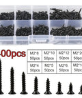 400 Pcs M2 Pan Head Wood Screws Self Tapping Set for Woodworking and Furniture Repair in plastic organizer box