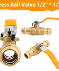 2-pack 1/2-inch lead-free brass press ball valves with orange handles for copper tubing